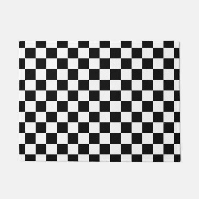 Black White Chequered Check Pattern Doormat (Front)