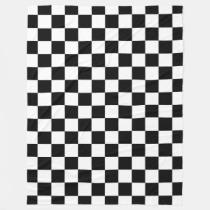 Black White Chequered Check Pattern Fleece Blanket