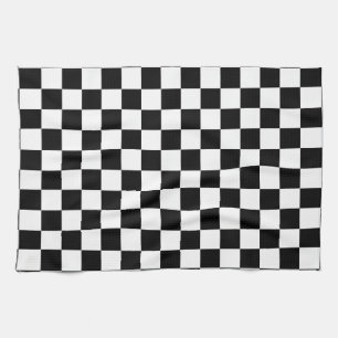 Black White Chequered Check Pattern Tea Towel