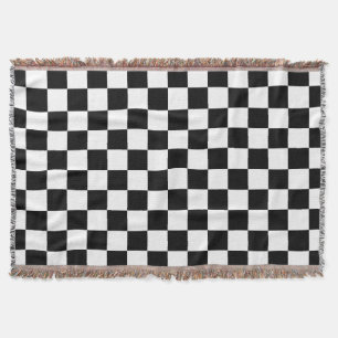 Black White Chequered Check Pattern Throw Blanket
