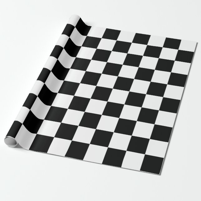 Black White Chequered Check Pattern Wrapping Paper (Unrolled)