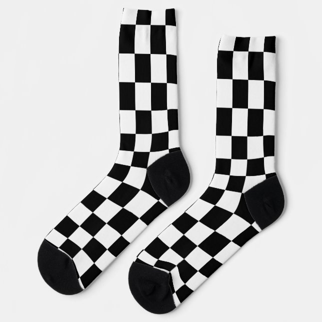 Black White Chequered Chequerboard Socks (Left)