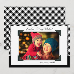 Black & White Chequered Christmas Photo Holiday Card