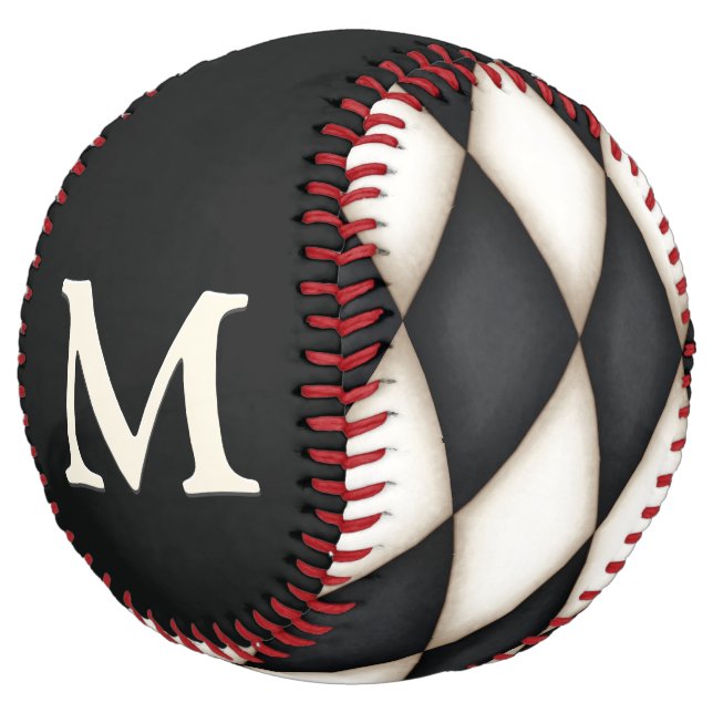 Black & White Chequered Custom Monogrammed Softball (Angled)