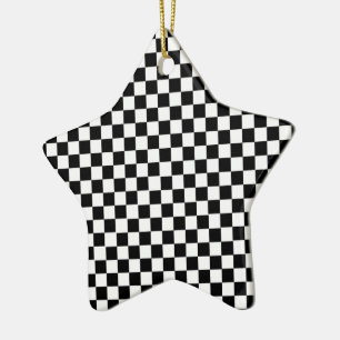 Black White Chequered Custom Text Ceramic Tree Decoration