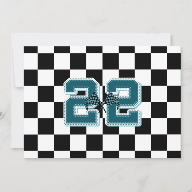 Black & white chequered, flag invitation (Front)