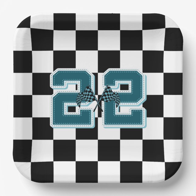 Black & white chequered, flag Paper plate  (Front)