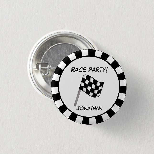 Black White Chequered Flag Race Party Name Badge (Front & Back)
