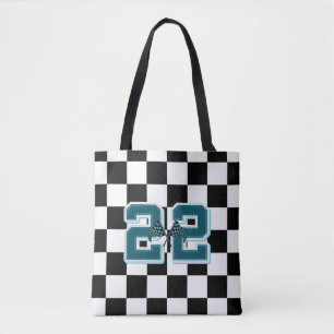 Black & white chequered, flags tote bag