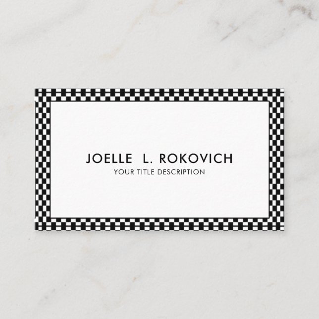 Black & White Chequered Frame Generic Business Car Card (Front)