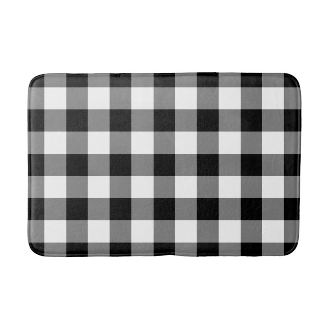 Black & White Chequered Gingham Pattern Bath Mat (Front)