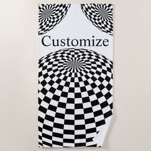 Black/White Chequered Globe Thunder_Cove Beach Towel (Front)