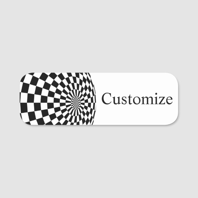 Black/White Chequered Globe Thunder_Cove Name Tag (Front)