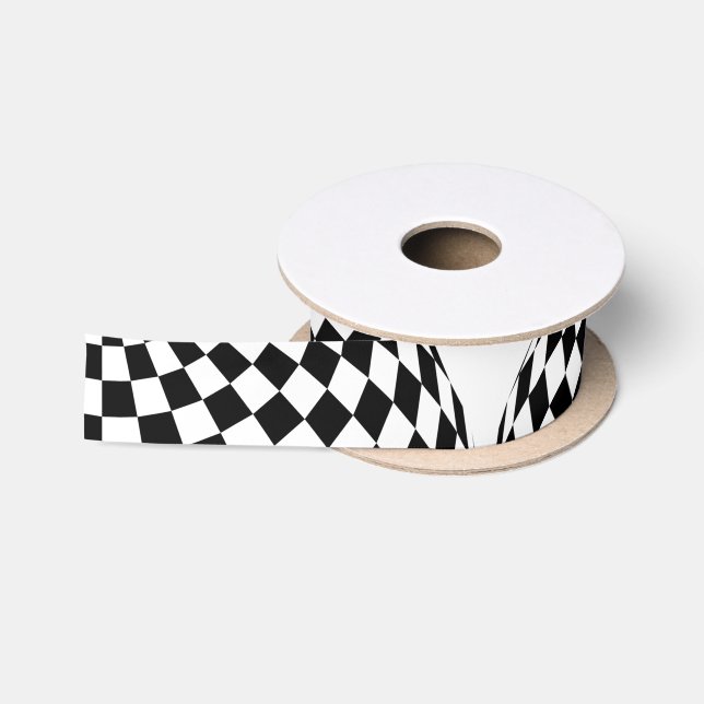 Black/White Chequered Globe Thunder_Cove Satin Ribbon (Spool)