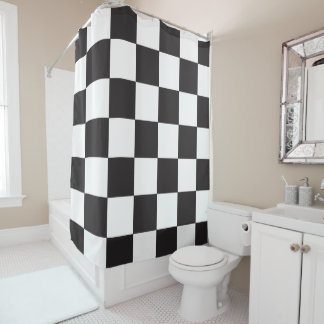 Black White Chequered Modern Pattern Shower Curtain