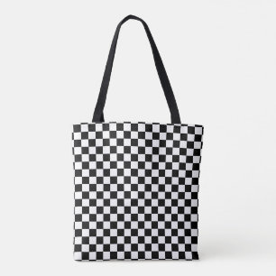 black white Chequered Pattern Tote Bag