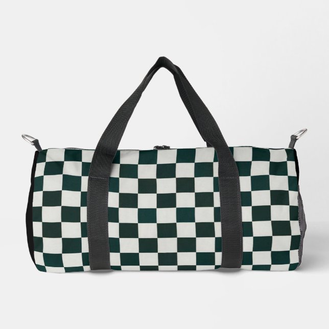 Black White Chequered Personalised Duffle Bag (Front)