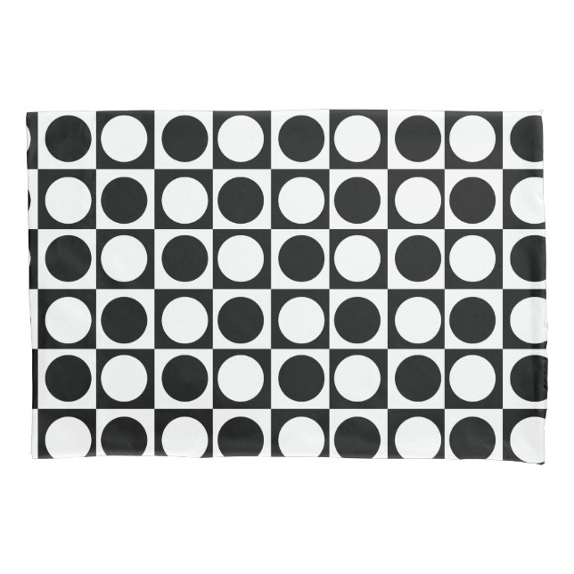Black White Chequered Polka Dots  Pillowcase (Front)