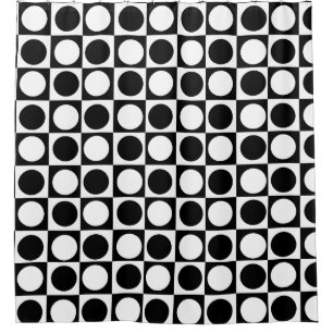 Black White Chequered Polka Dots Shower Curtain