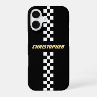 Black White Chequered Racing Flag Gold Monogrammed