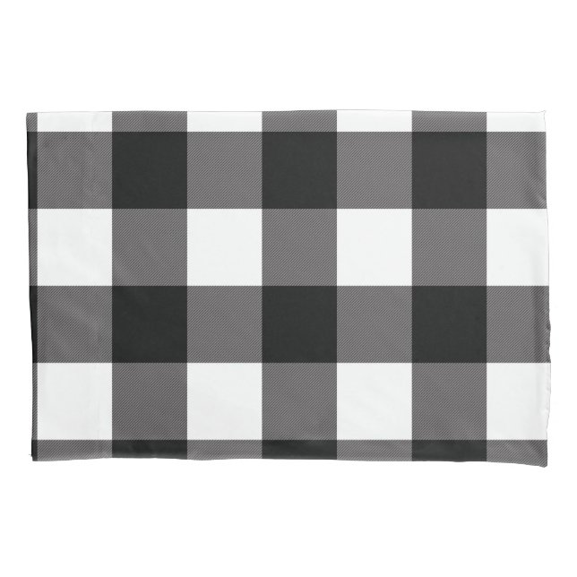 Black & White Chequered Squares Buffalo Plaid Pillowcase (Front)