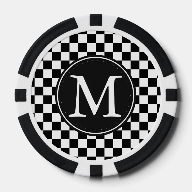 Black White Chequered Squares Monogram Poker Chips (Front)