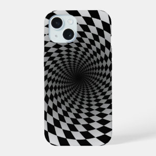 Black & White Chequered Vortex iPhone 15 Case