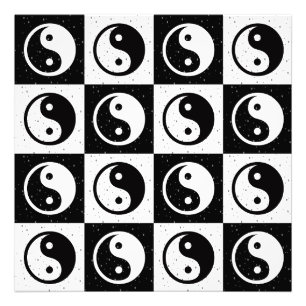 Black White Chequered Yin-yang Zen Block Print