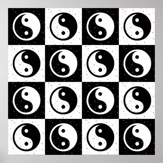 Black White Chequered Yin-yang Zen Block Print (Front)