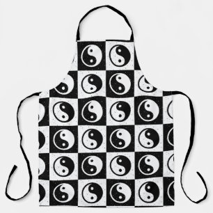 Black White Chequered Yin-yang Zen Block Print Apron
