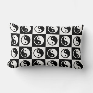 Black White Chequered Yin-yang Zen Block Print Lumbar Cushion