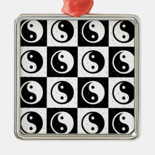 Black White Chequered Yin-yang Zen Block Print Metal Tree Decoration