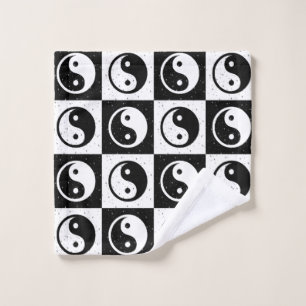 Black White Chequered Yin-yang Zen Block Print Wash Cloth