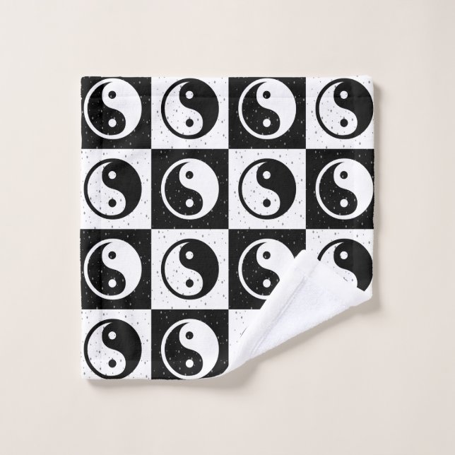 Black White Chequered Yin-yang Zen Block Print Wash Cloth (Wash Cloth)