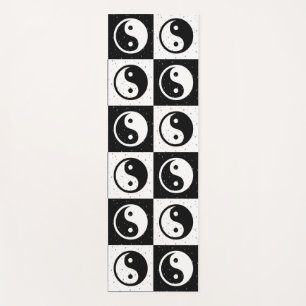 Black White Chequered Yin-yang Zen Block Print Yoga Mat