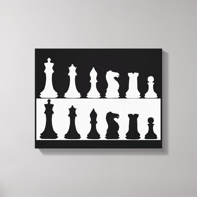 Black White Chess Set Wall Canvas Print (Front)