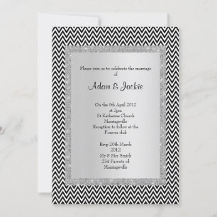 Black white chevron black ELEGANT CLASSY WEDDING Invitation