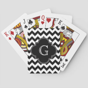 Black White Chevron Black Quatrefoil Monogram Playing Cards
