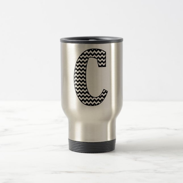 Black & White Chevron C Travel Mug (Center)