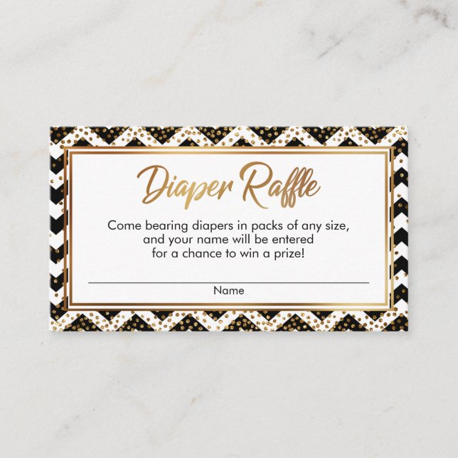 Black & White Chevron Confetti Diaper Raffle Cards (Front)