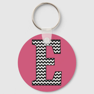 Black & White Chevron E Monogram Basic Keychain