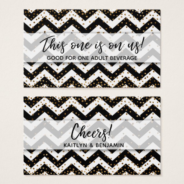 Black & White Chevron, Gold Confetti Drink Tickets (Front & Back)