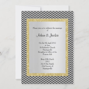 Black white chevron gold ELEGANT CLASSY WEDDING Invitation