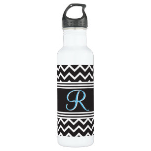 Black White Chevron Gothic Zigzag Monogram 710 Ml Water Bottle