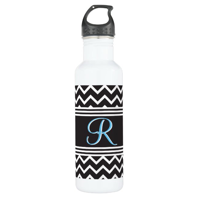 Black | White Chevron Gothic Zigzag Monogram 710 Ml Water Bottle (Front)