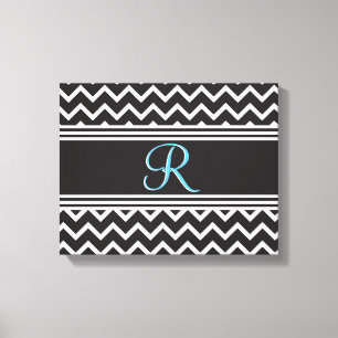 Black   White Chevron Gothic Zigzag Monogram Canvas Print