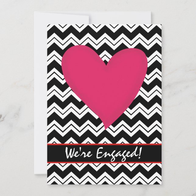 Black White Chevron Heart Engagement Party Invite (Front)