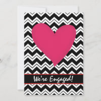 Black White Chevron Heart Engagement Party Invite