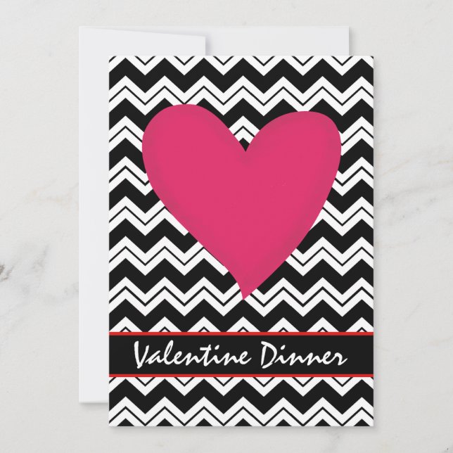 Black White Chevron Heart Valentine Invitation (Front)