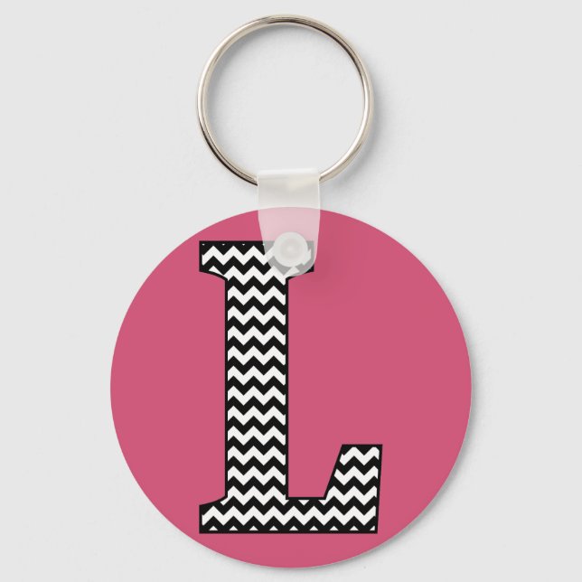 Black & White Chevron L Monogram Basic Keychain (Front)